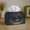 2D Flat 1pc Moonlit Deer Forest Tissue Box- Winter Night Land Print Fabric for Home, Office, Car, Party- Space-Saving Napkin Holder Organizer- Holiday