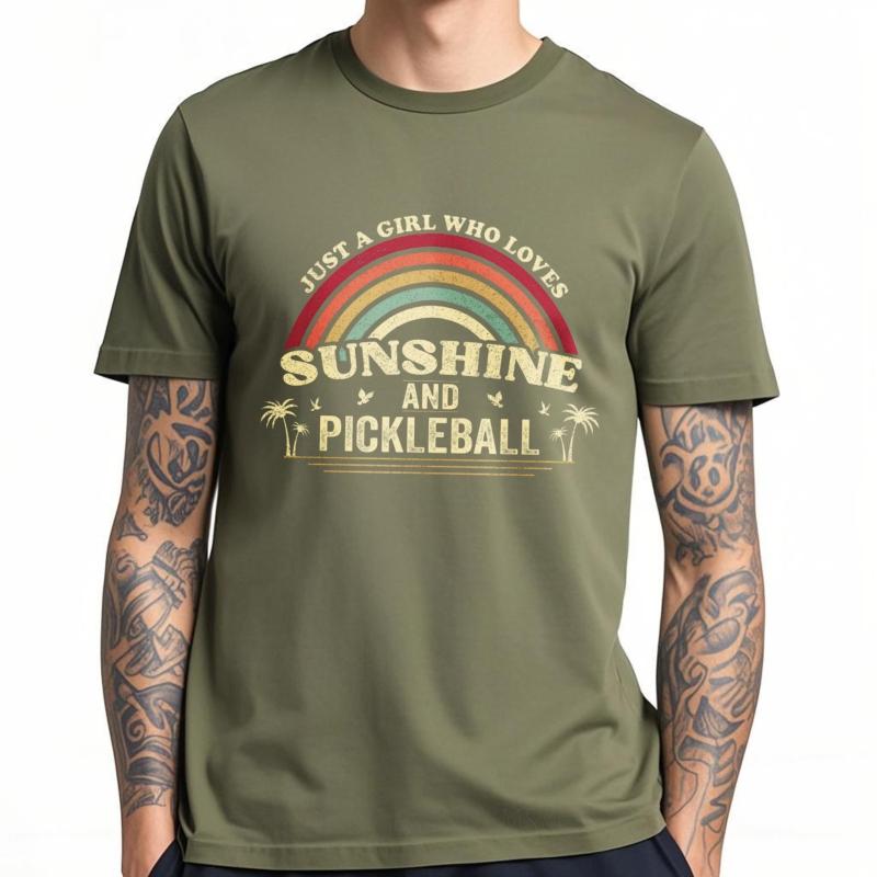 Unisexs Top Soft Cotton Tee Workout Women Oneck T Shirt Oversized Just A Girl Who Loves Sunshine And Pickleball Cool Boys Tshirt
