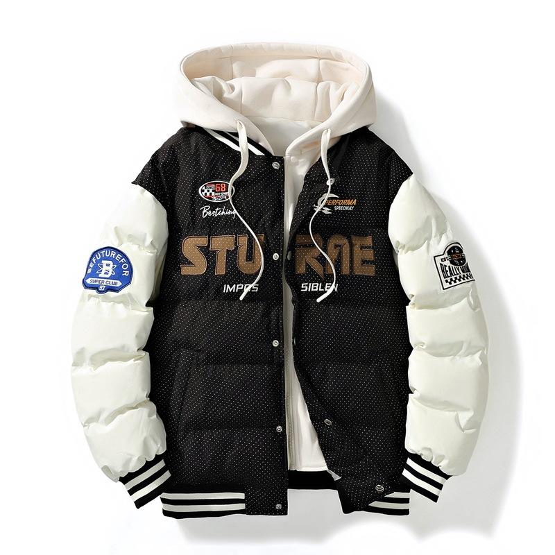 

Хлопковое пальто мужское новое зимнее американское модное брендовое бейсбольное униформа с капюшоном в стиле колор-блокинг утолщенная и бархатная хлопковая повседневная куртка 4XL
