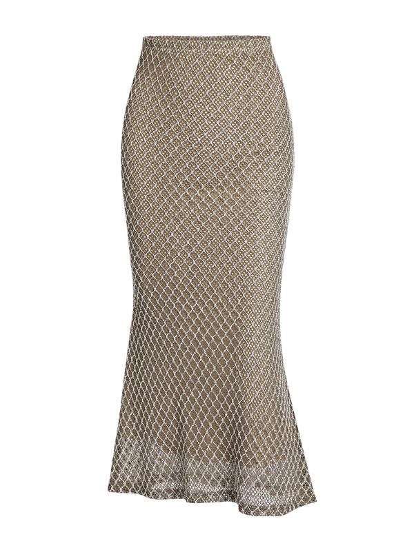 

ZAFUL Fishnet Knitted Midi Mermaid Skirt S света кофе