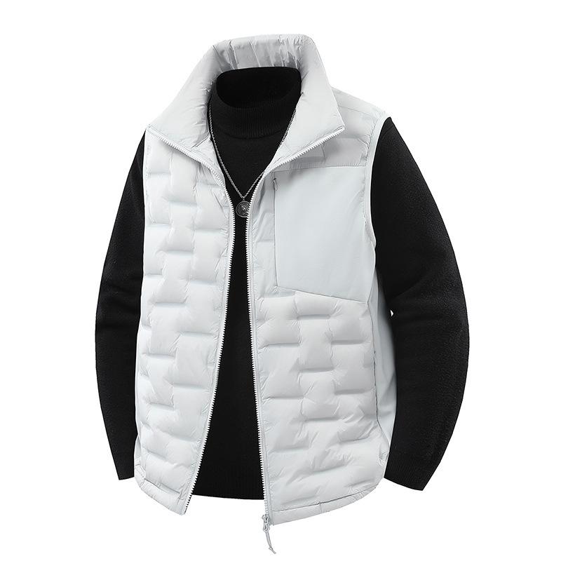 Autumn and Winter Down Jacket, Coat, Men's Stand Up Collar, Lightweight Outdoor Warm Sleeveless White Duck Down Coat Jacket