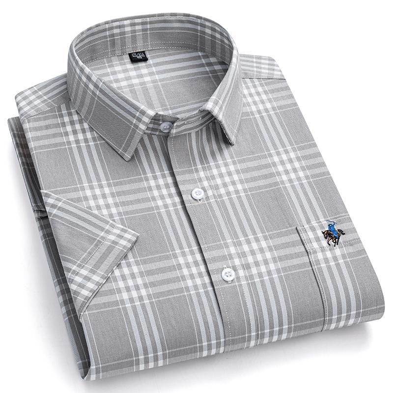 Nuove camicie scozzesi da uomo in puro cotone Taglie forti Magliette casual da lavoro estive a maniche corte con tasca frontale