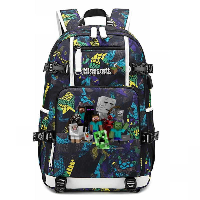 Hot Selling Minecraft Game Peripheral Printed Backpack Outdoor Large Capacity Travel Bag