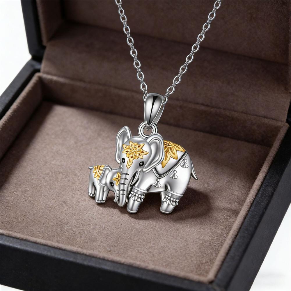 Muttertag Niedliches Tier Weiblich Gelb Metall Elefant Anhänger Halskette Silber Farbe Hochzeits Schmuck Für Frauen