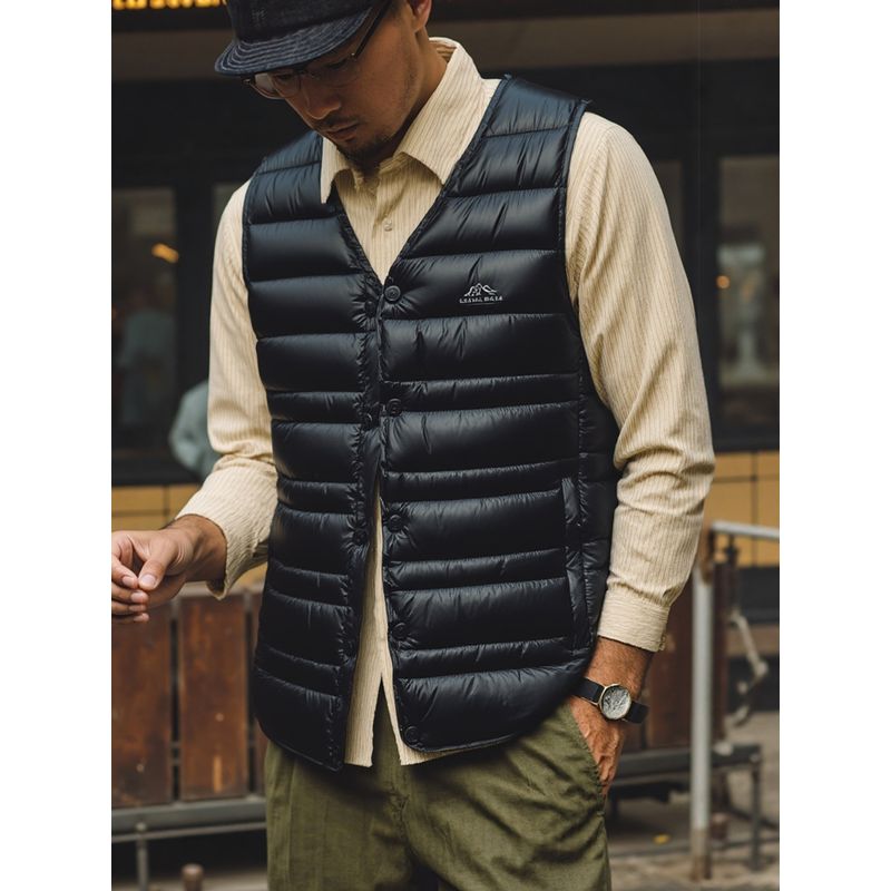 Outdoor Lightweight Warm Ribbed Cotton Vest for Men, Winter Outerwear, Casual V-Neck Vest