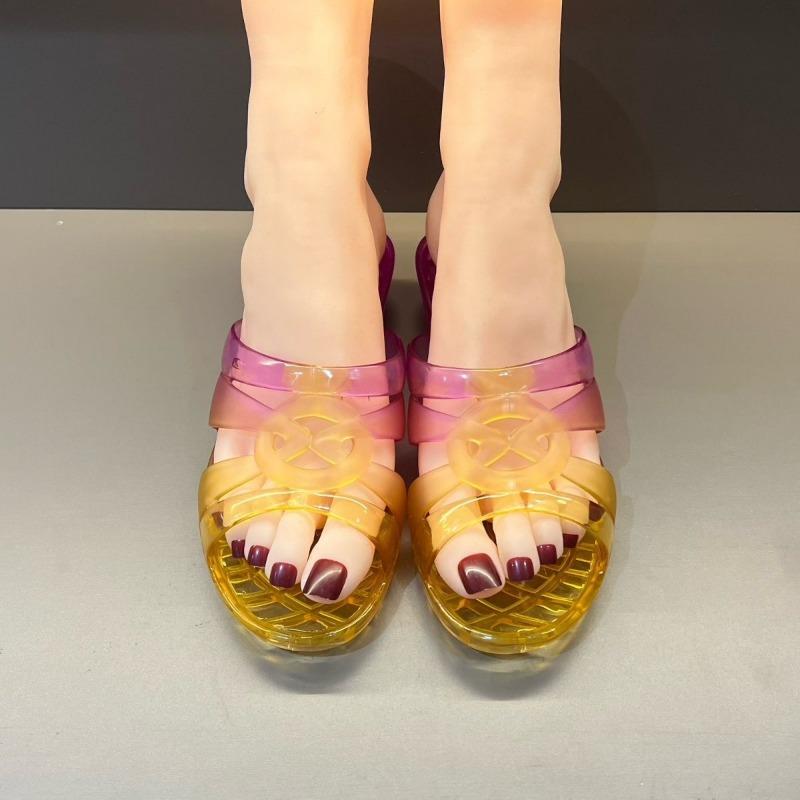 Woman Slippers Jelly Sandals Luxury Slides Transparent Shoes for Women Clear Wedge Heel Flip Flops High Quality 2025 Trend Shoe