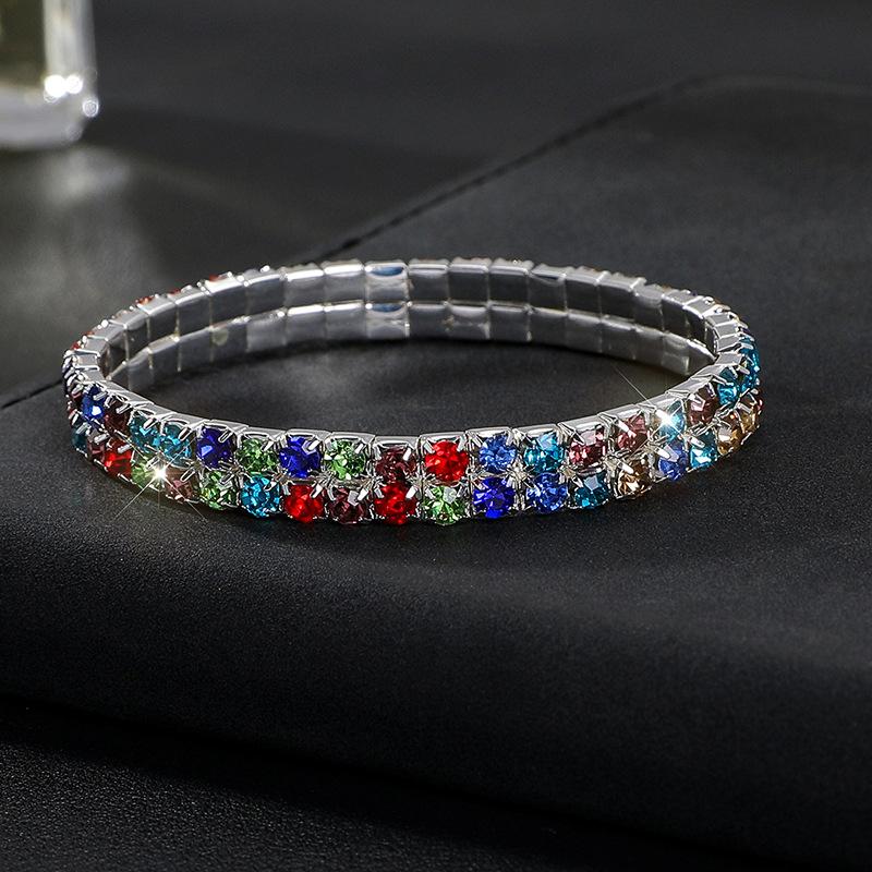 Full Diamond Bracelet Exaggerated Rhinestone Bracelet Crystal Two Rows Elastic Line Bracelet