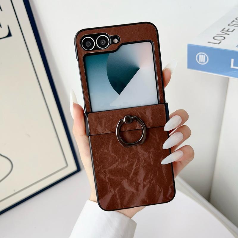 

Винтажный мраморный текстурный складной чехол из 2 предметов для Samsung Galaxy Z Flip6 Flip5 Flip4 Flip3, однотонный, тонкий, ударопрочный, жесткий чехол для телефона с кольцом из ПК Samsung Z Flip3 коричневый