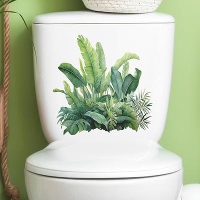 Tropical Green Plant Turtle Back Leaf Toilet with Toilet Home Beautification Wall Sticker