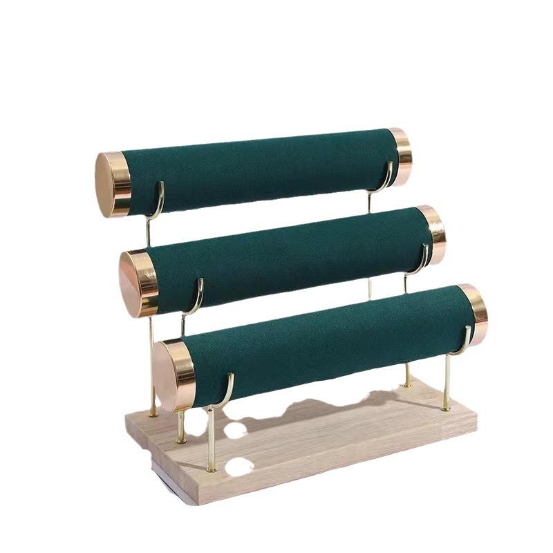 Solid Wood Two-Tier Jewelry Display Stand for Bracelets and Watches