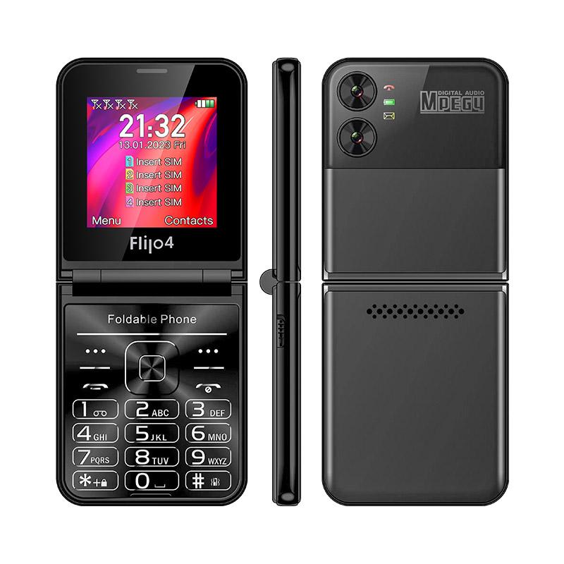 F265 Klapphandy 2,55 Zoll 1400 mAh FM-Radio Kamera Taschenlampe 4 SIM-Karte 2G Feature Phone