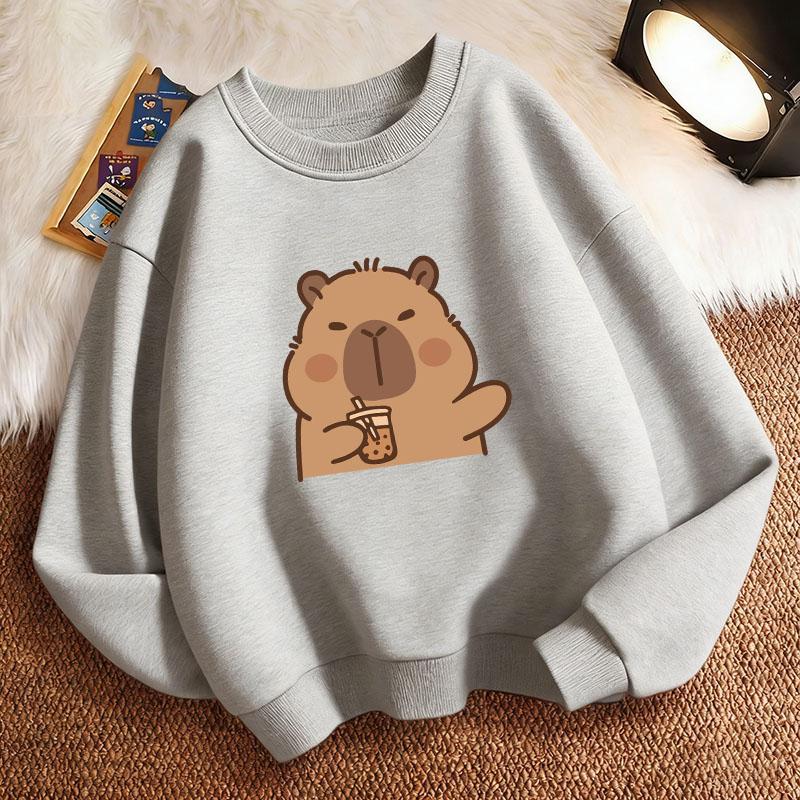 Funny Children's Sweatshirt Pullover Spring Trendy Kawaii Capybara Crew Neck Graphic Print Hoodie Boy/Girl Kids Hoody