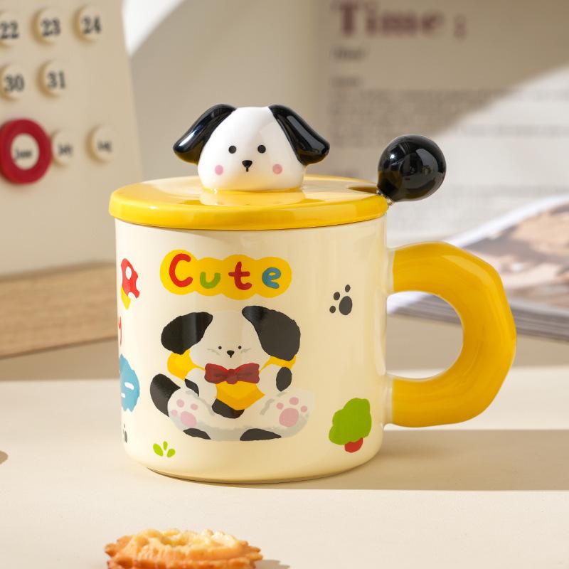 Ceramic Puppy Cup Birthday Gift Box Large Capacity Cup with Lid Spoon Global Couple Cup Souvenir
