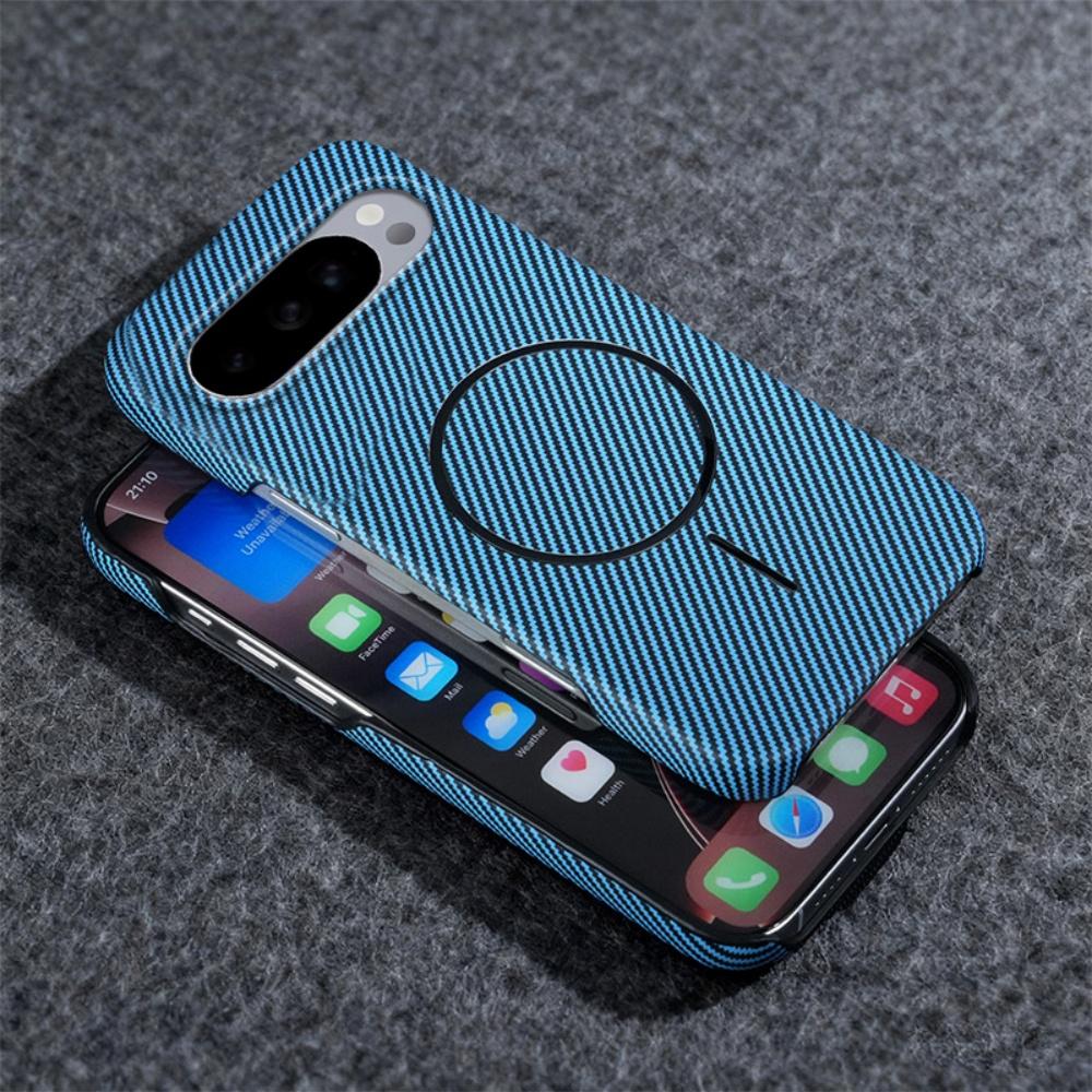 Halfframe Carbon Fiber Kevlar Texture PC For Magsafe Phone Case For Google Pixel 10 9 A Pro ProXL Magnetic Wireless Charge Cover