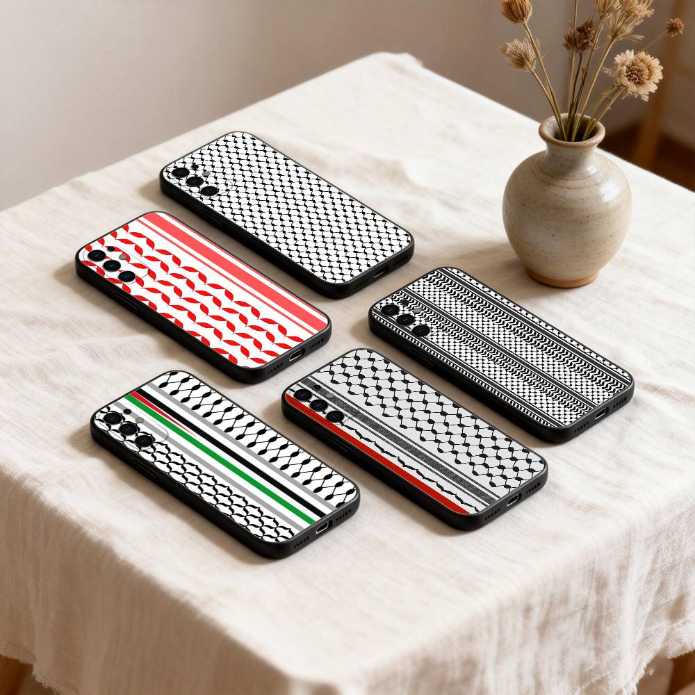Étui de téléphone P-PalestineS Hattah K-Keffiyeh pour Samsung S26, 25, 24, 23, 22, 21, 20, 30, Ultra, Plus, Fe, Lite, noir.