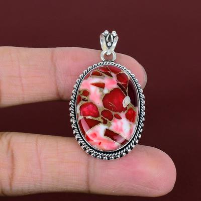 Colgante de turquesa de cobre mohave rojo de Kingman colgante de plata de ley 925 colgante de piedra preciosa hecho a mano joyería de plata para regalos colgante llamativo