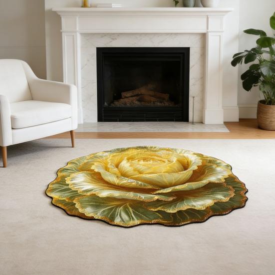 Fußmatte rutschfest Kristall Samt Teppich 3D Chinakohl Form Wohnzimmer Schlafzimmer Plüsch Bodenmatte Heimdekoration