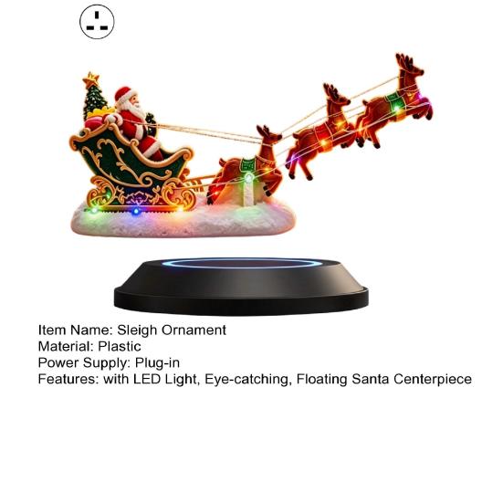 Magic Holiday Decoration Lighted Floating Santa Sleigh, Magnetic Levitation Flying Sleigh Ornament with Christmas Party Decor LED Light, Centerpiece