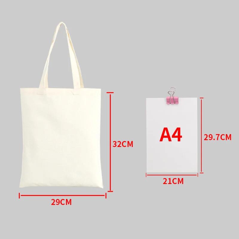 Reusable Foldable Shoulder Handbag Eco-Friendly Women Ladies Large Cotton Fabric Canvas Tote Bag For Market Shopping Bags Blank