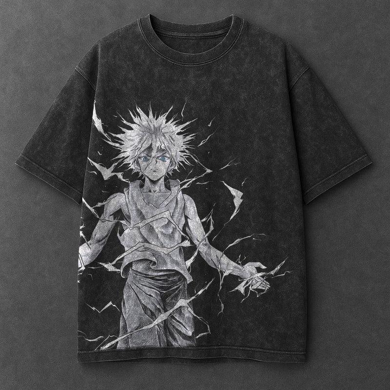 

Графическая футболка Киллуа Золдика Одежда Hunter x Hunter Мужская Женская Хлопковые футболки с коротким рукавом Ретро Выстиранная футболка Топы Харадзюку XXL чёрный