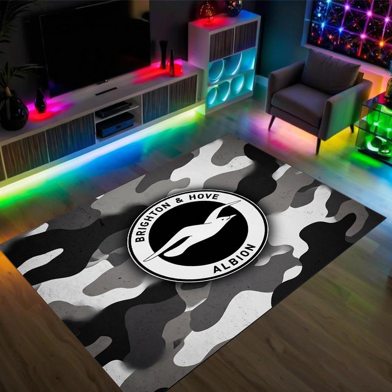 Brighton & Hove Albion Football Design Crystal Velvet Carpet Cozy Non?Slip Printed Rug For Bedroom Living Room Entrance