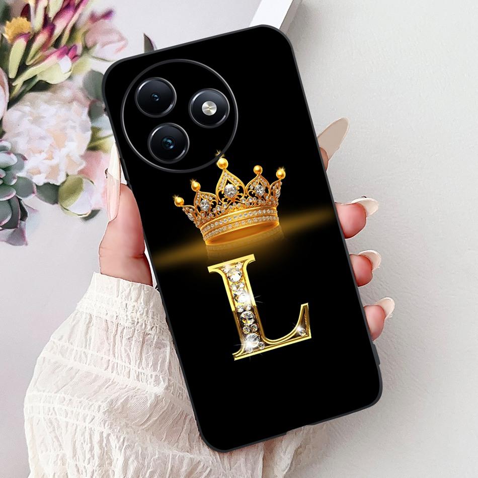 For ITEL S24 Fashion New Crown Letter Phone Case For Itel S24 S667LN Black Silicone Soft TPU Cases