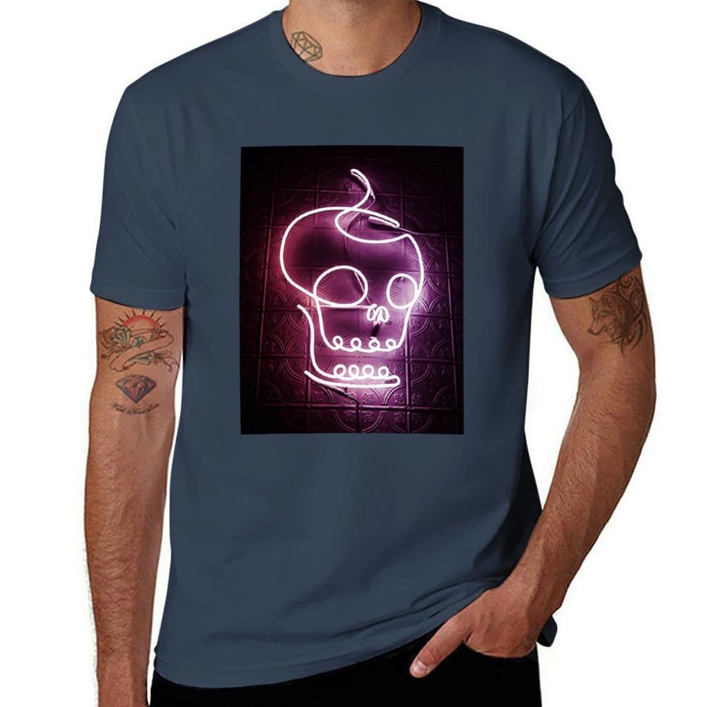 Neon Light Skull Tshirt Plus Size Basic Cotton Tshirt