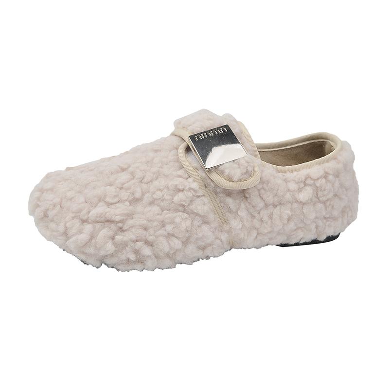 Осенне-зимние женские хлопковые туфли без каблука Модные слипоны Женский комфорт Уличные теплые туфли на плоской подошве 40 белый 2970₽