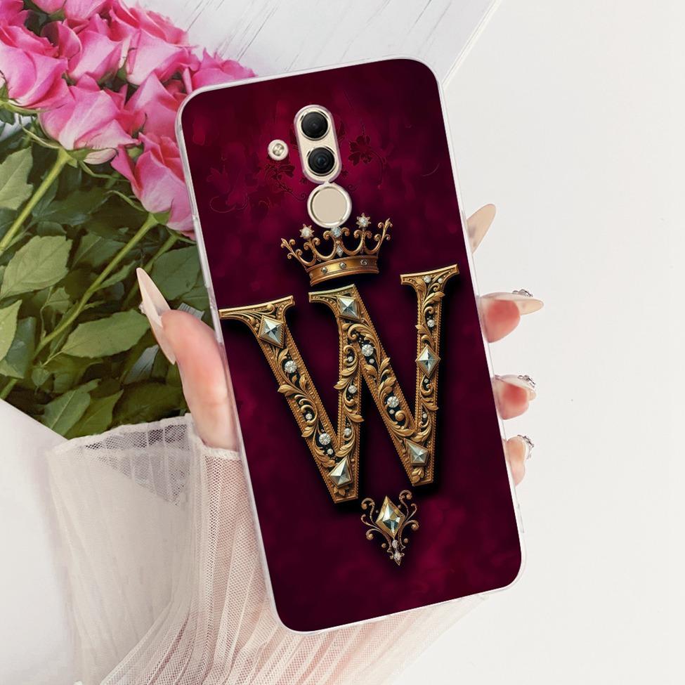 Transparent For Huawei Mate 20Lite SNE-AL00 SNE-LX1 Cover For Huawei Mate 20 Lite Case Luxury Crown A-Z Letters 2D Flat Pattern