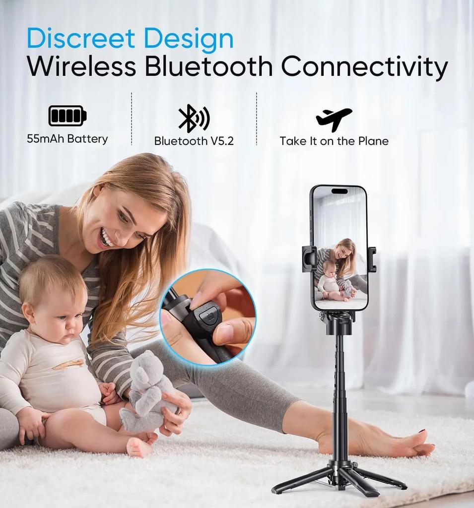 2026 Neuer Mini-Stativ-Selfie-Stick mit Fernbedienung Ein-Tasten-Druckknopf 360° Drehung Bluetooth für iPhone & Smartphones
