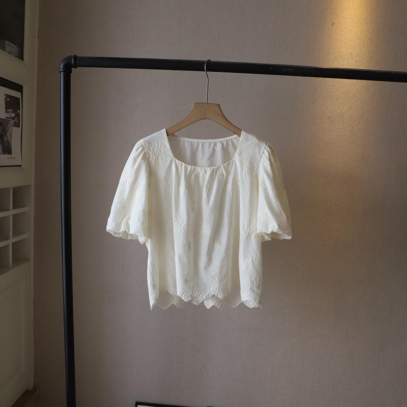 

Летний топ 2025 года с квадратным вырезом, вышивкой и коротким рукавом для женщин - Свежий стиль One Size абрикосовый