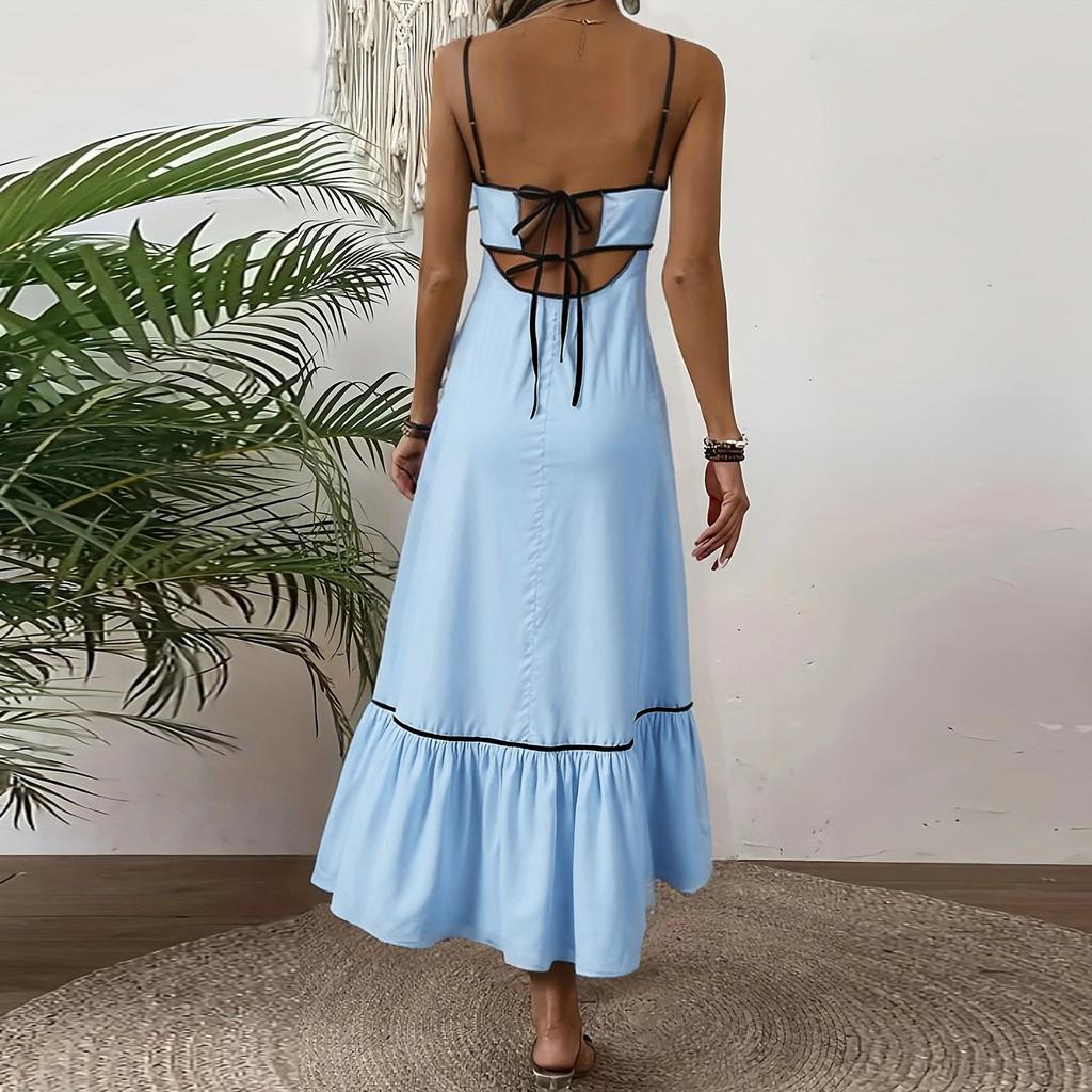 Damen Lässiges Ärmelloses Sommerkleid Einfarbig Lang Sommer Strand Maxi Kleid