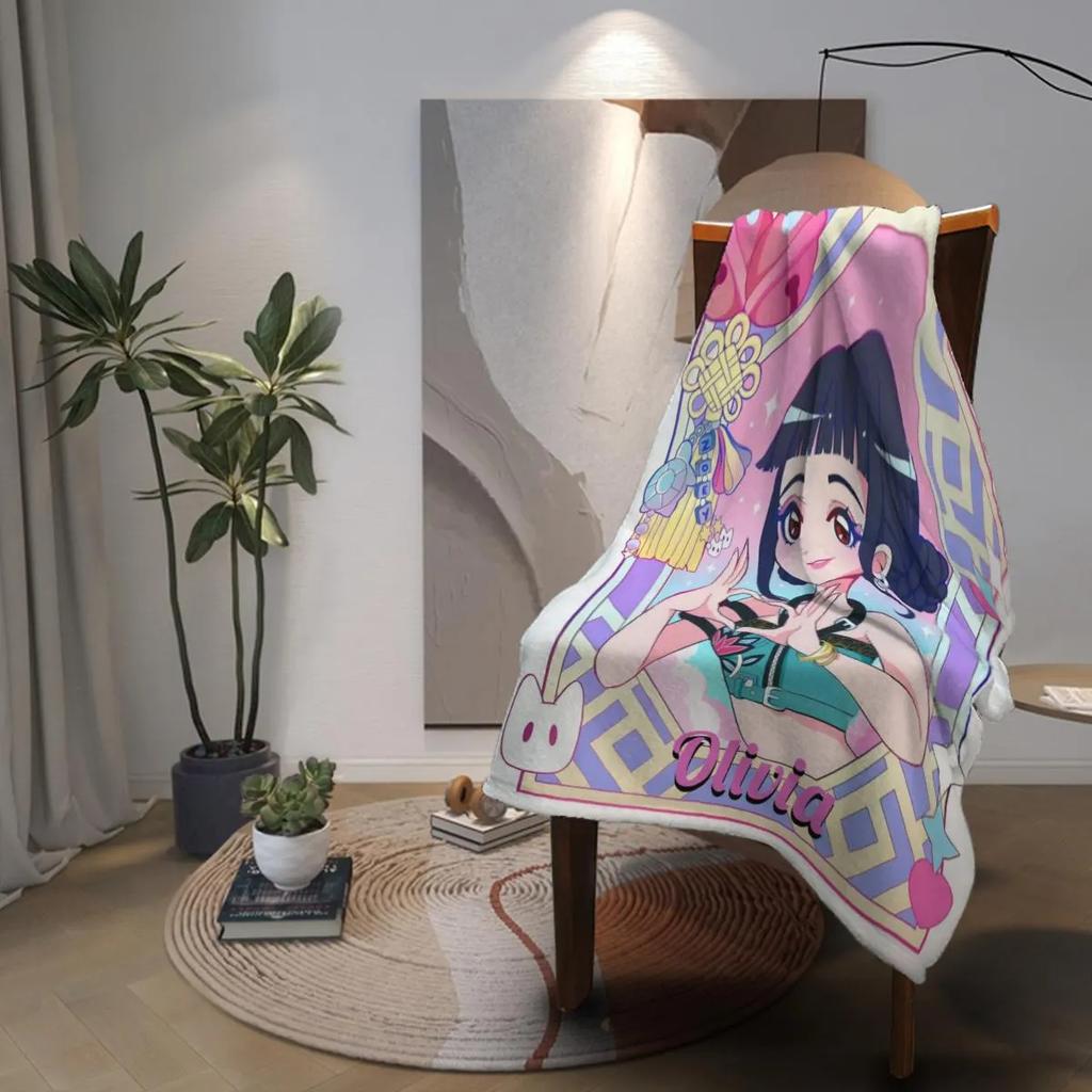 Huntrix Blanket Personalized Kpop Demon Hunter Plush Blanket Custom Design with Huntrix Rumi Mira Zoey Gift for Huntrix Fans