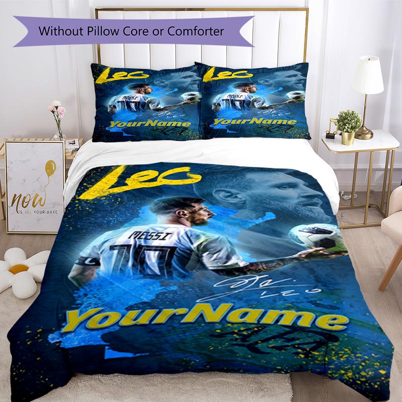 Messi Customizable Name Bed Sheet Set Perfect for Living Rooms Machine Washable Bedroom Decor Wedding Party GiftLuxury Gift for Birthday,