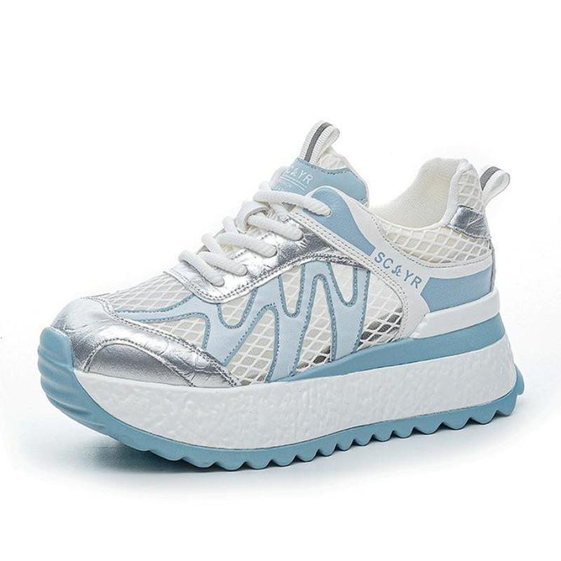 Fashion 7CM Women Summer Spring Air Mesh Shoes Mules Shoes Hollow Chunky Sneaker Slides Sandals Platform Wedge Microfiber Platform Wedge