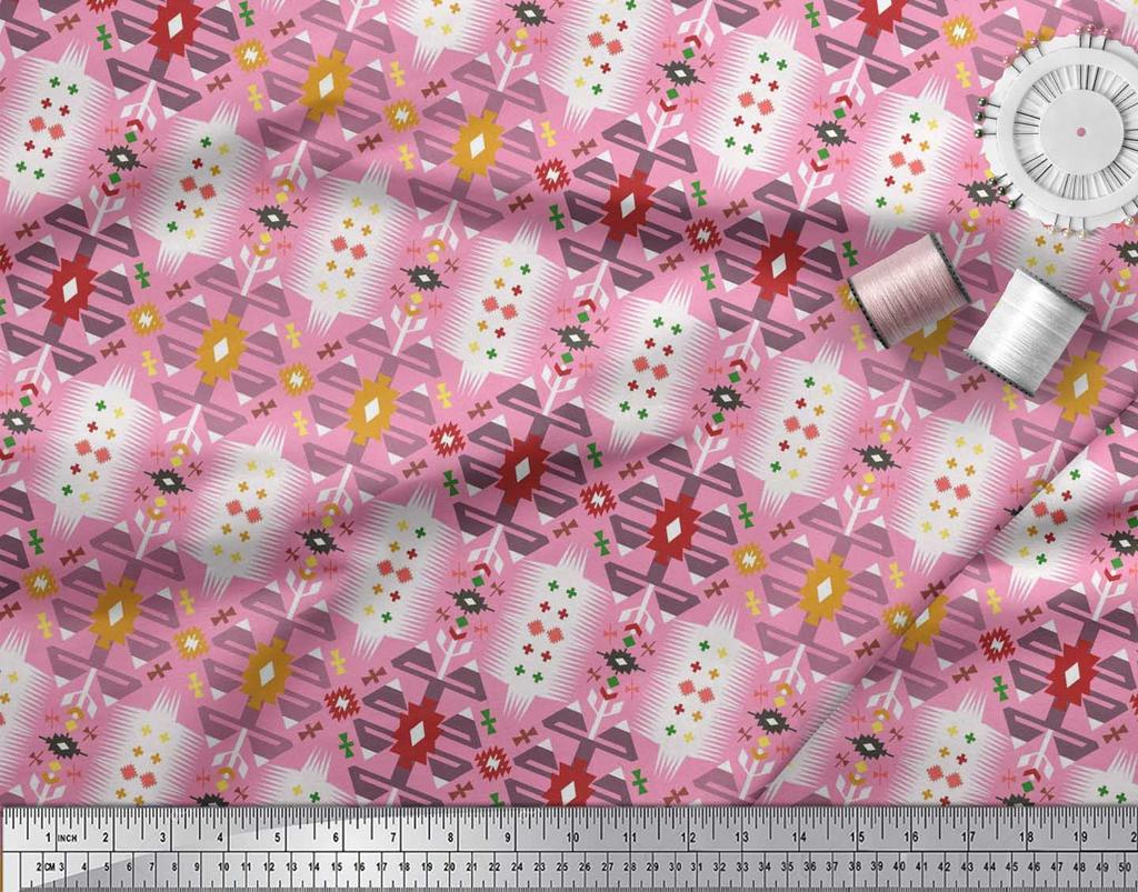 Soimoi Japonská krepová saténová látka Geometrický jihozápadní potisk Šicí látka metr 42 palců