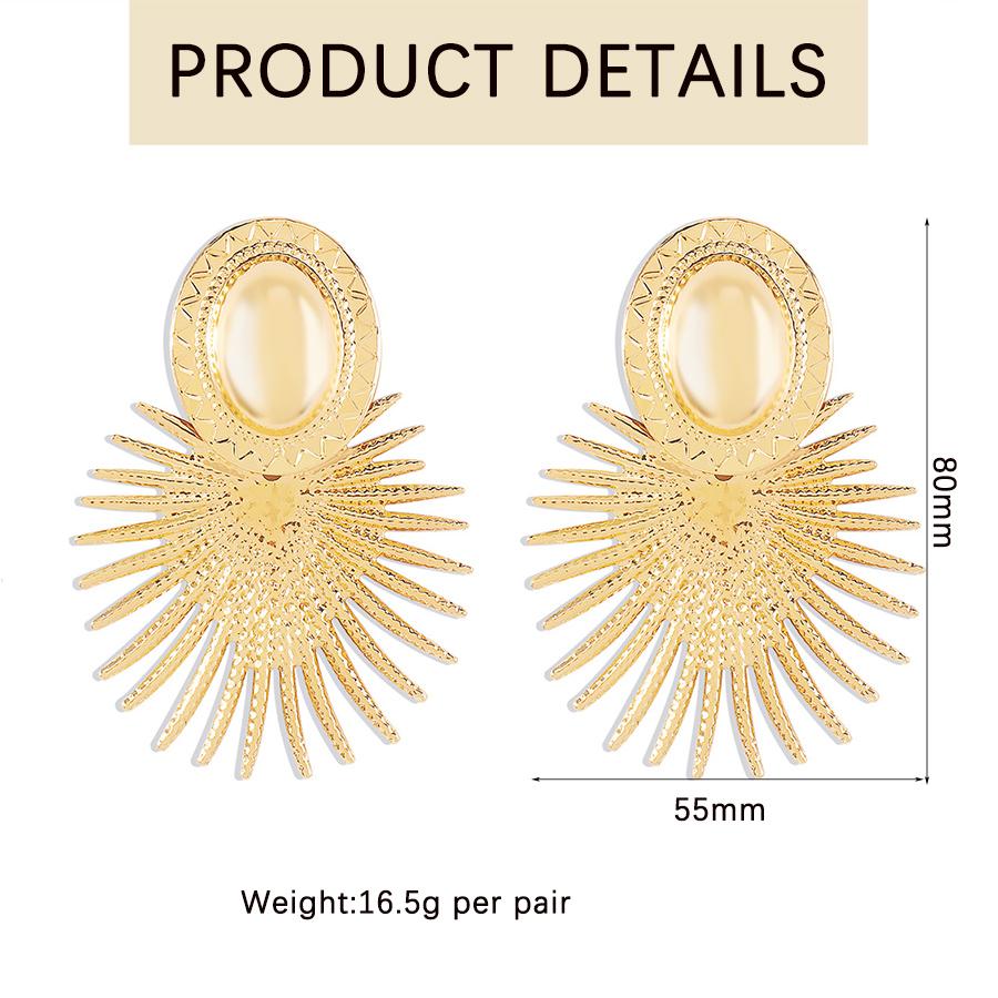 Fashion Exaggerated Oval Sun Hanging Ear Clip for Women Big Personality Statement Earrings Without Pierced Jewelry Accessories