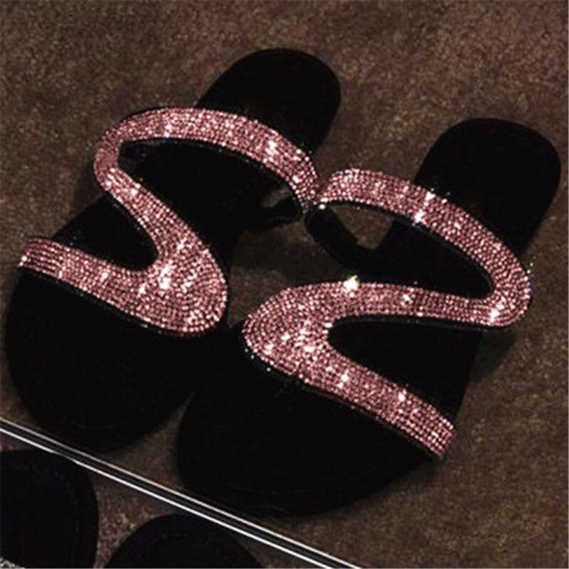 2025 Summer Rhinestone Flat Hollow Outdoor Women's Sandals, Sizes 40-43, Single Strap