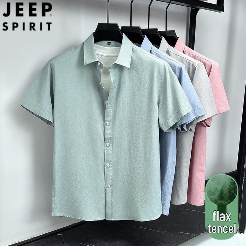 

Мужская рубашка JEEP SPIRIT с коротким рукавом, смесовая ткань тенсел и лен, деловой повседневный стиль 4XL