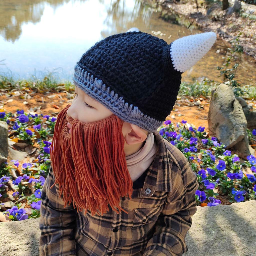 2 PCS Funny Knit Beard Mustache Beanie Hat Winter Fall for Parent-Child Cosplay