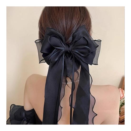 Frühlings-Haarnadel Langes Band Netzgarn Satin Schleife Dekoration Hinterkopf Haarspange Helle Farbe Vielseitig Thematisches Haaraccessoire