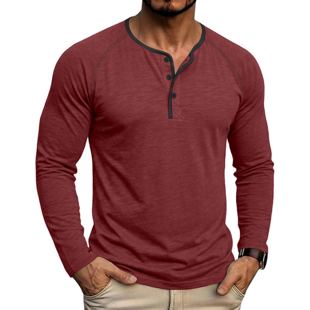 Men's Long Sleeve Henley Shirt Pullover Crew Neck Casual Slim Fit Basic Stretchy Top for Everyday Wear