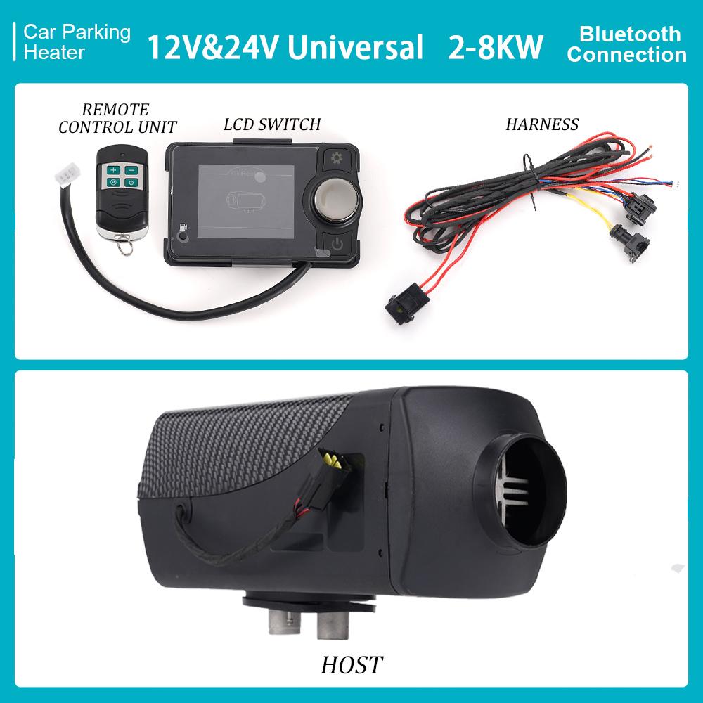 12V&24V 2-8KW Universal Bluetooth Parking Heater With Host+Switch+Remote Control+Wiring Harness Dual Voltage Split Machine