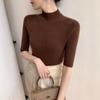 Five-quarter-sleeved Bottoming Shirt Women's Semi-turtleneck Inner Fit Slim-fitting Spring and Autumn with Coat New Knitted Sweater Top Half-sleeved