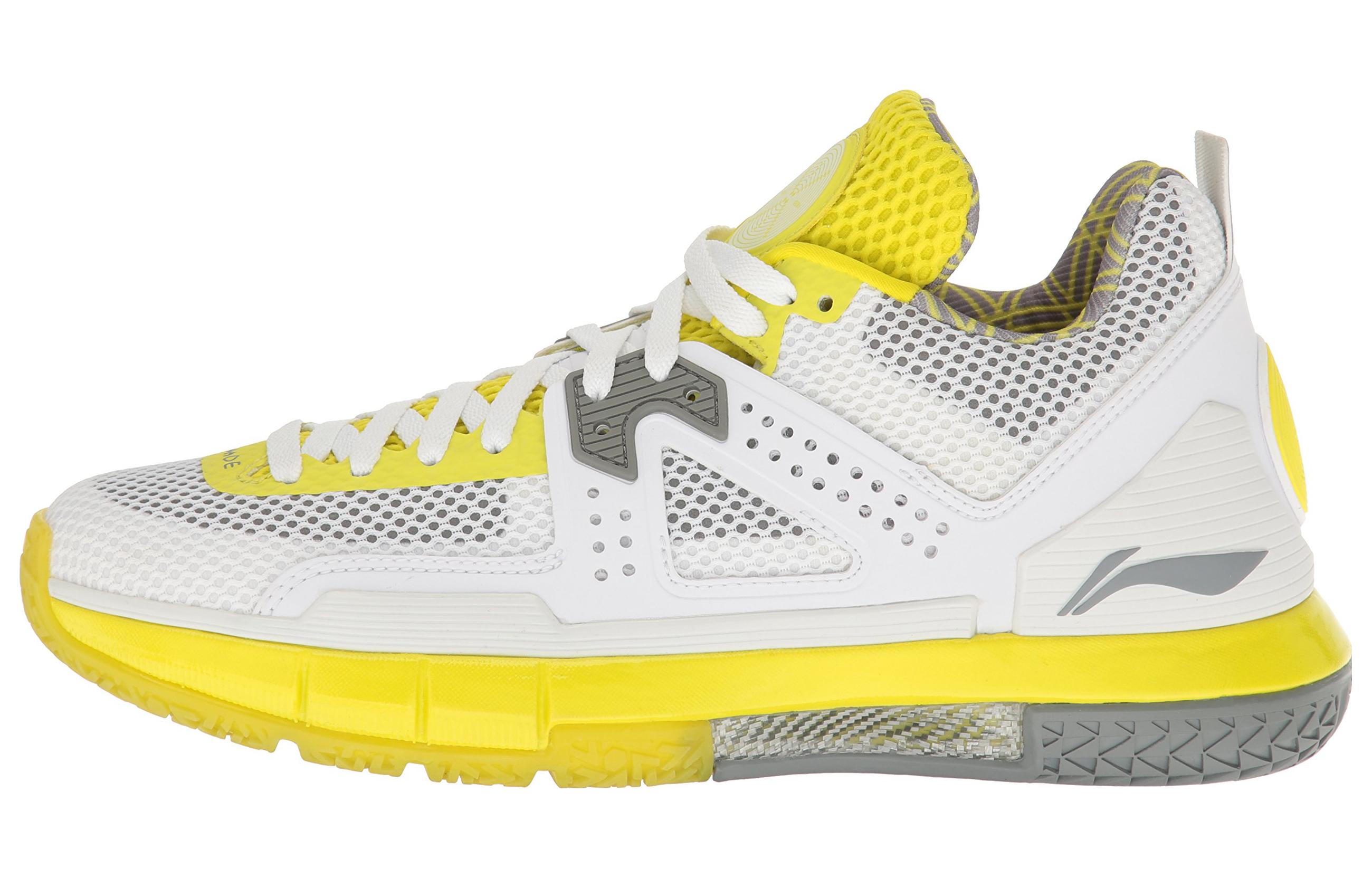 Li Ning WOW 5 Нескользящие Легкие Низкие Баскетбольные Кроссовки Мужские Бело-Желтые ABAL047-15 43.5