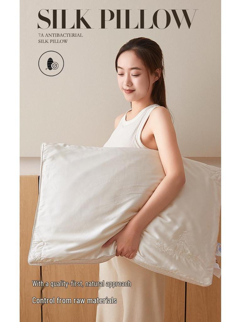 A-Grade 100% Silk Student Neck Support Pillow with 3D Double-Layer Embroidered Core - Soft & Resilient