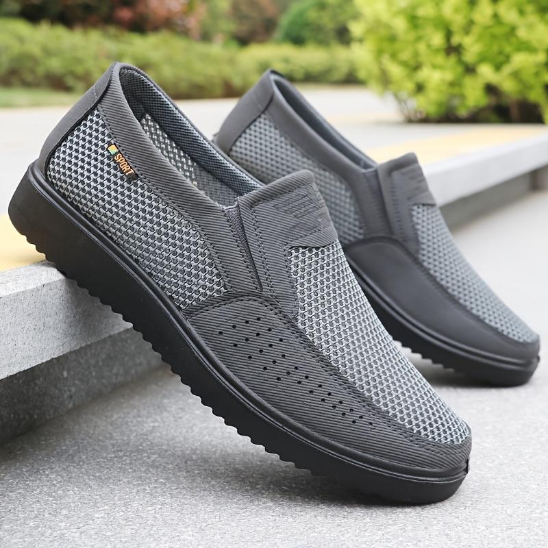 Lightweight Men's Breathable Slip-On Casual Shoes - Brown Mesh Fabric Low Top Walking Sneakers for Outdoor, All-Season Comfort