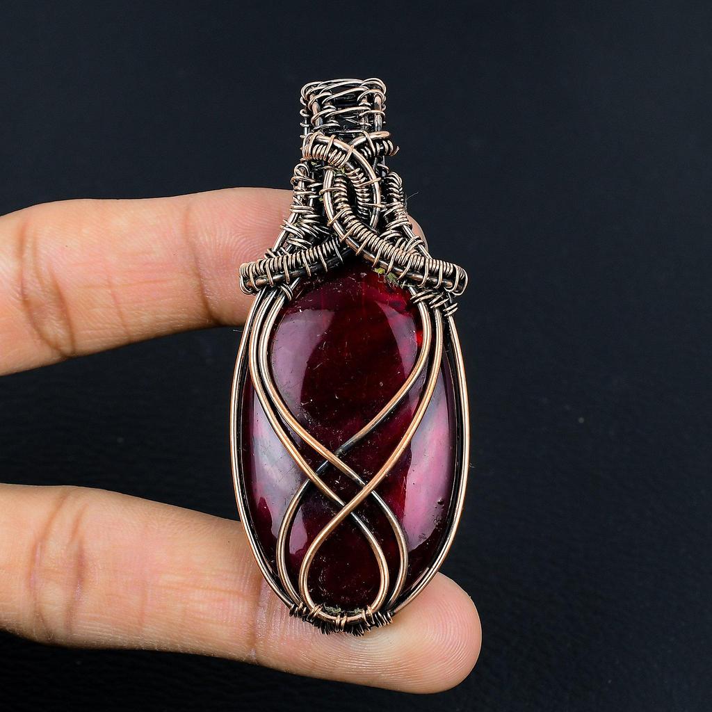 Red Flash Labradorite Pendant, 999 Copper Wire Wrapped Jewelry, Gemstone Jewelry Pendant, Handmade Wedding Gift Jewelry