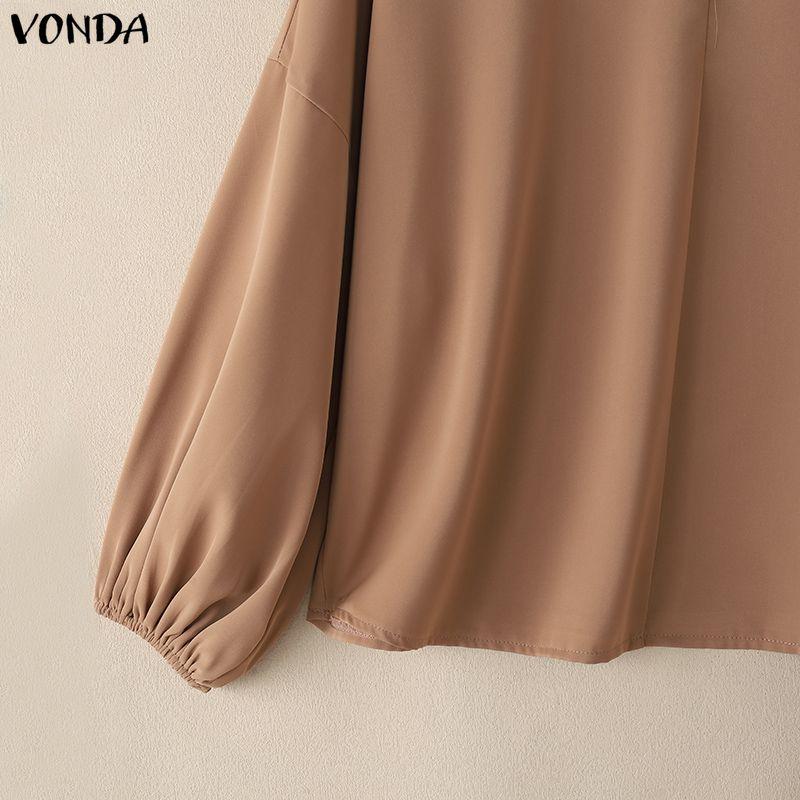 VONDA Elegant Women Outfits Puff Sleeve Blouse and Zip-up Trousers Casual Two Piece  Sets