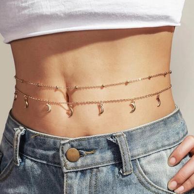 Sexy Vintage Aesthetic Moon Belly Chain Thin Beads Link Body Chain Waist Chain Belt Streetwear Summer Women Fashion Body Jewelry